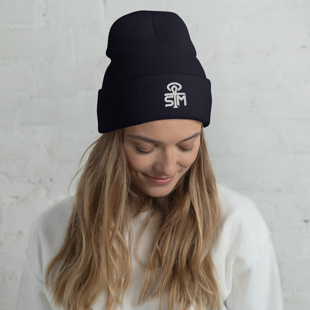 Sky Manor Ankh White Logo Cuffed Beanie