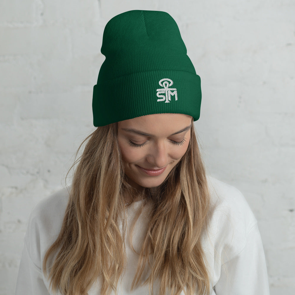 Sky Manor Ankh White Logo Cuffed Beanie