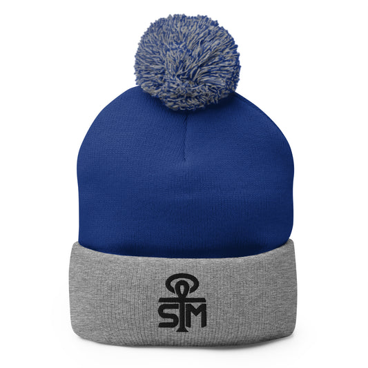 Sky Manor Ankh Black Logo Pom-Pom Beanie