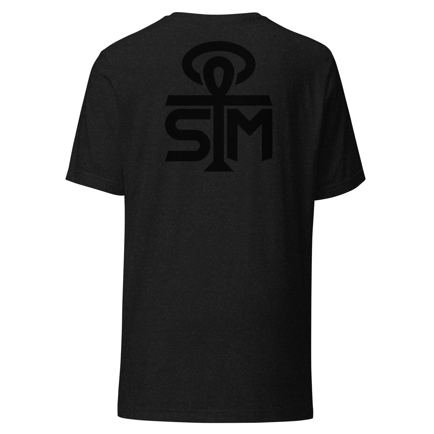 Sky Manor Front/Back Text Black Logo Ankh Black Logo Heather Unisex Tee Shirt