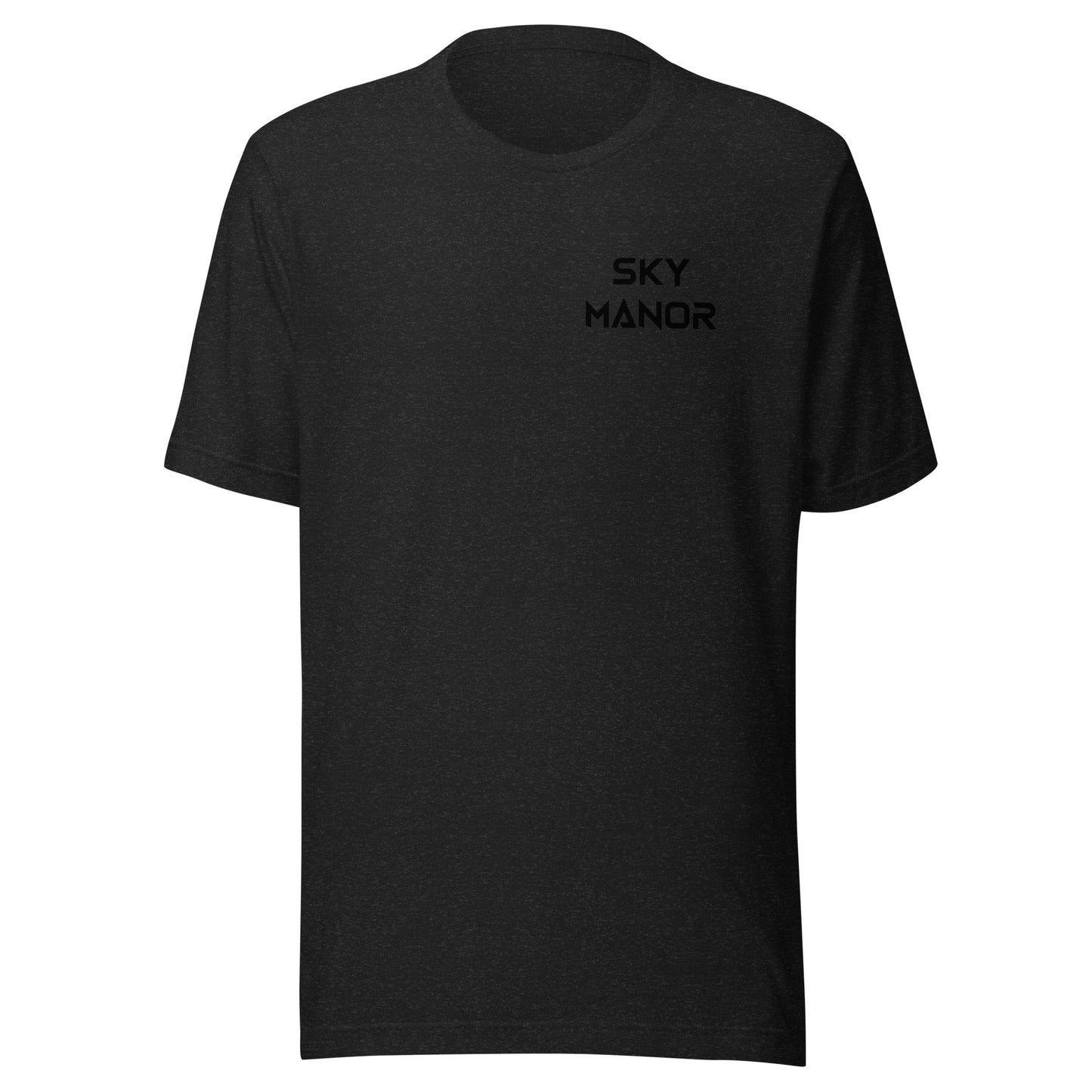 Sky Manor Front/Back Text Black Logo Ankh Black Logo Heather Unisex Tee Shirt