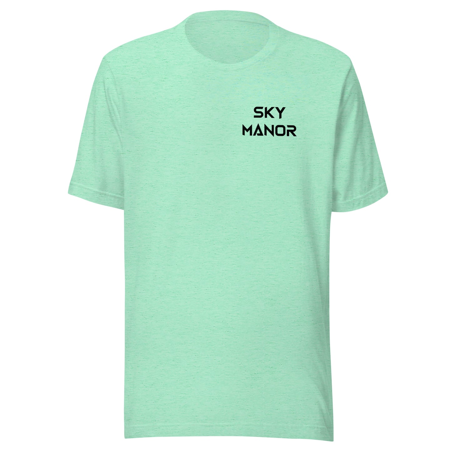 Sky Manor Front/Back Text Black Logo Ankh Black Logo Heather Unisex Tee Shirt