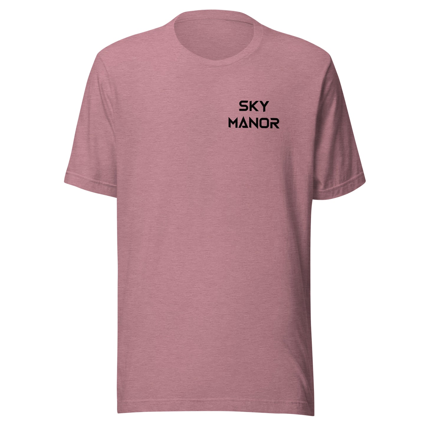 Sky Manor Front/Back Text Black Logo Ankh Black Logo Heather Unisex Tee Shirt