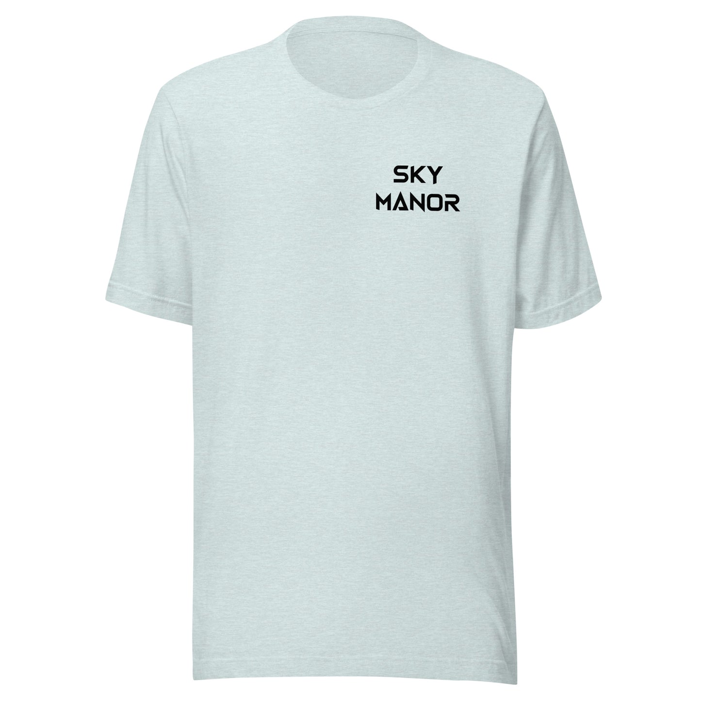 Sky Manor Front/Back Text Black Logo Ankh Black Logo Heather Unisex Tee Shirt