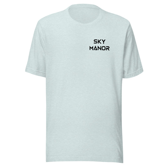 Sky Manor Front/Back Text Black Logo Ankh Black Logo Heather Unisex Tee Shirt