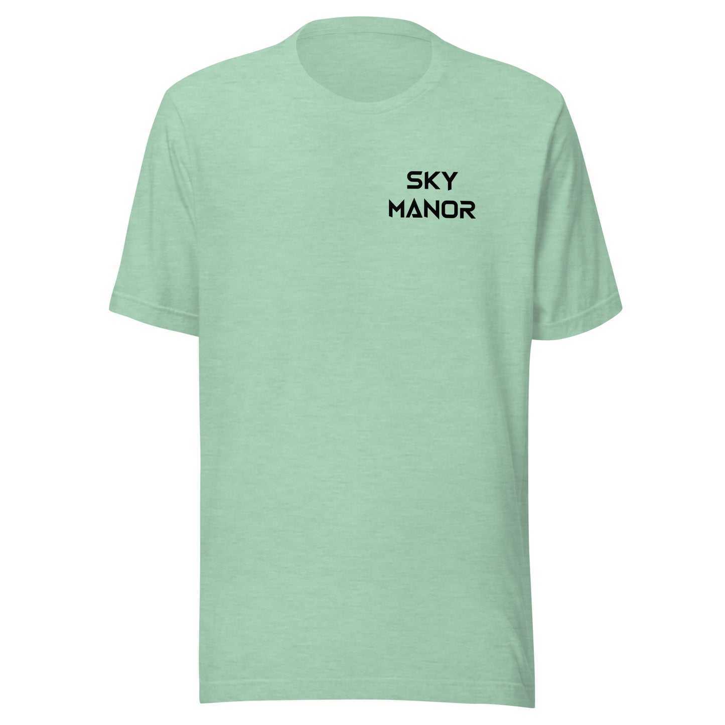 Sky Manor Front/Back Text Black Logo Ankh Black Logo Heather Unisex Tee Shirt