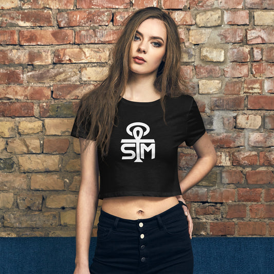 Sky Manor Women’s Ankh White Logo Crop Tee